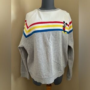 Disney color block Gray White w/ colored stripes Mickey Mouse Sweatshirt size L